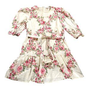 Olivaceus Dress Womens M Cream Floral Roses Tiered Belted Short Cottagecore